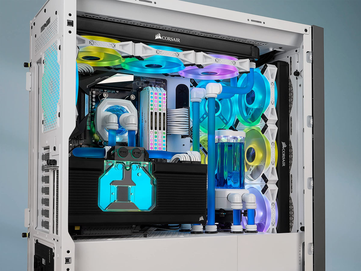 Corsair XL8 in-system reservoir demonstrating Corsair coolant vibrant color and visibility