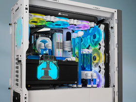 Corsair XL8 in-system reservoir demonstrating Corsair coolant vibrant color and visibility