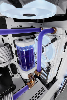 Corsair XL8 in a custom PC loop with windowed case showing vivid color enhancement