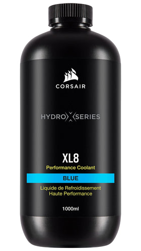 Corsair XL8 translucent blue 1L bottle front view showing clear label and color benefit