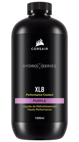 Corsair XL8 translucent purple bottle front label showing clear brand and color benefit