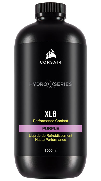 Corsair XL8 translucent purple bottle front label showing clear brand and color benefit