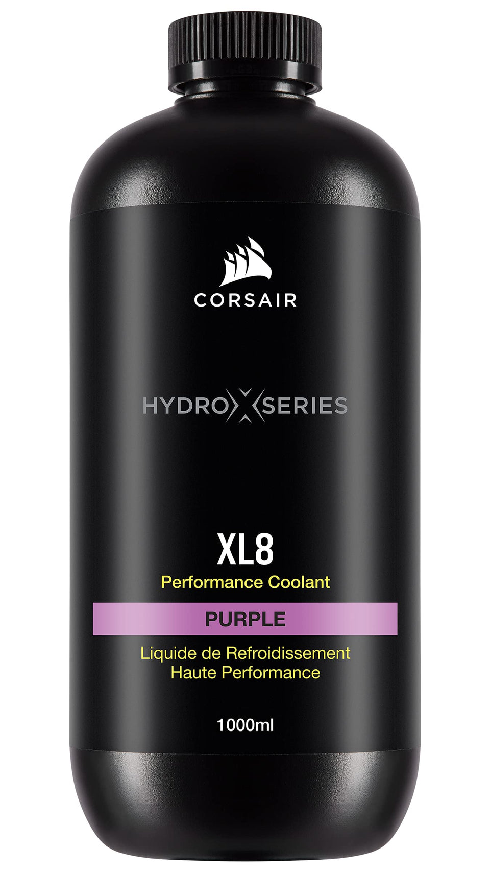 Corsair XL8 translucent purple bottle front label showing clear brand and color benefit