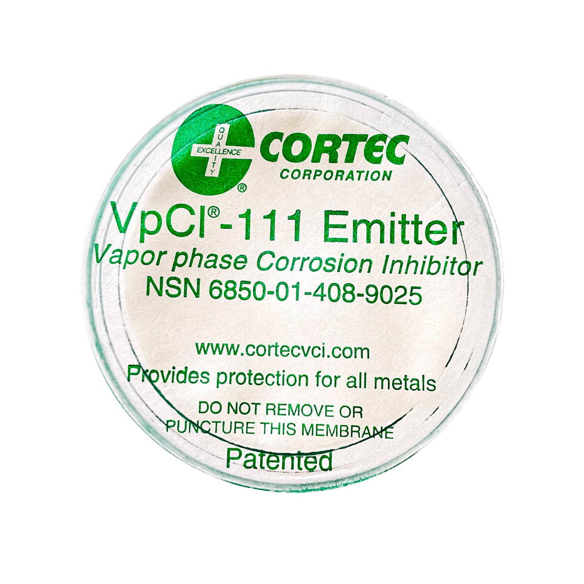 Cortec VpCI-111 front view showing compact emitter and easy-install benefit