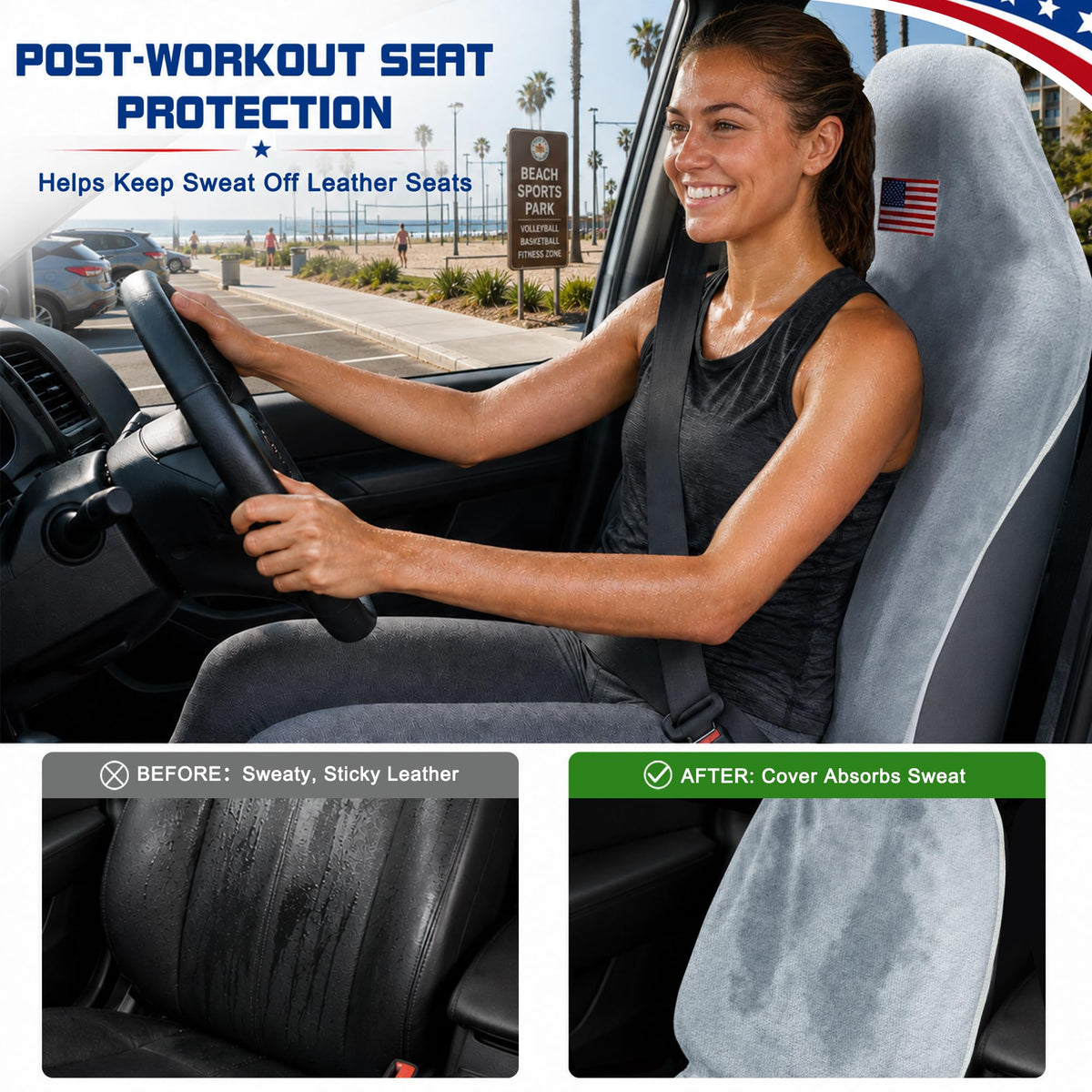 CORTHENA on passenger seat protecting upholstery from sweat and sand