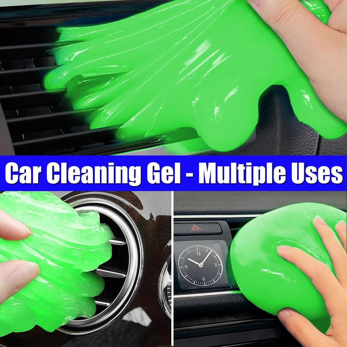 COSLAKE cleaning gel pressed into car vent capturing dust for deep crevice cleaning