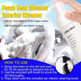 COSLAKE foam interior cleaner close-up on bottle showing gentle seat-safe formula