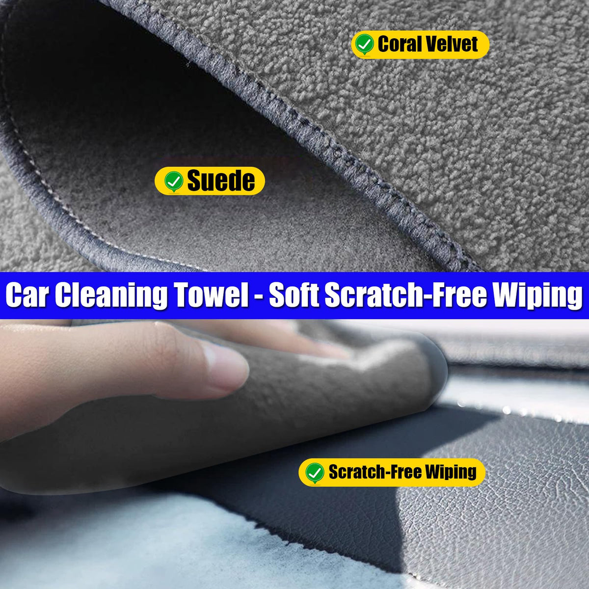 COSLAKE brushes, towels and cloths arranged in car for fast interior detailing
