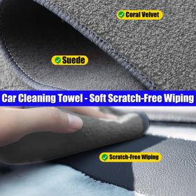 COSLAKE brushes, towels and cloths arranged in car for fast interior detailing