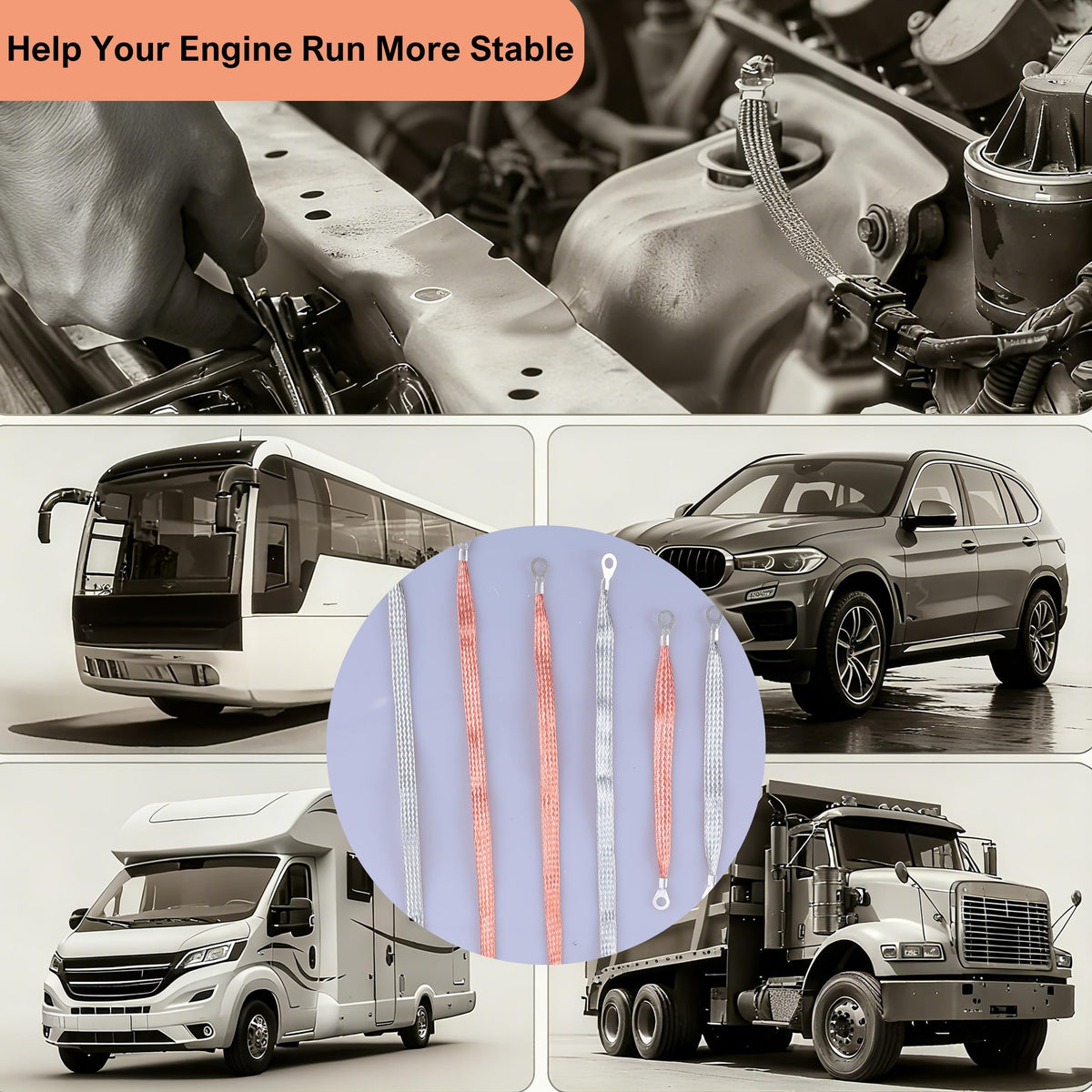 Costyleen strap installed on engine ground point demonstrating solid connection and reduced resistance