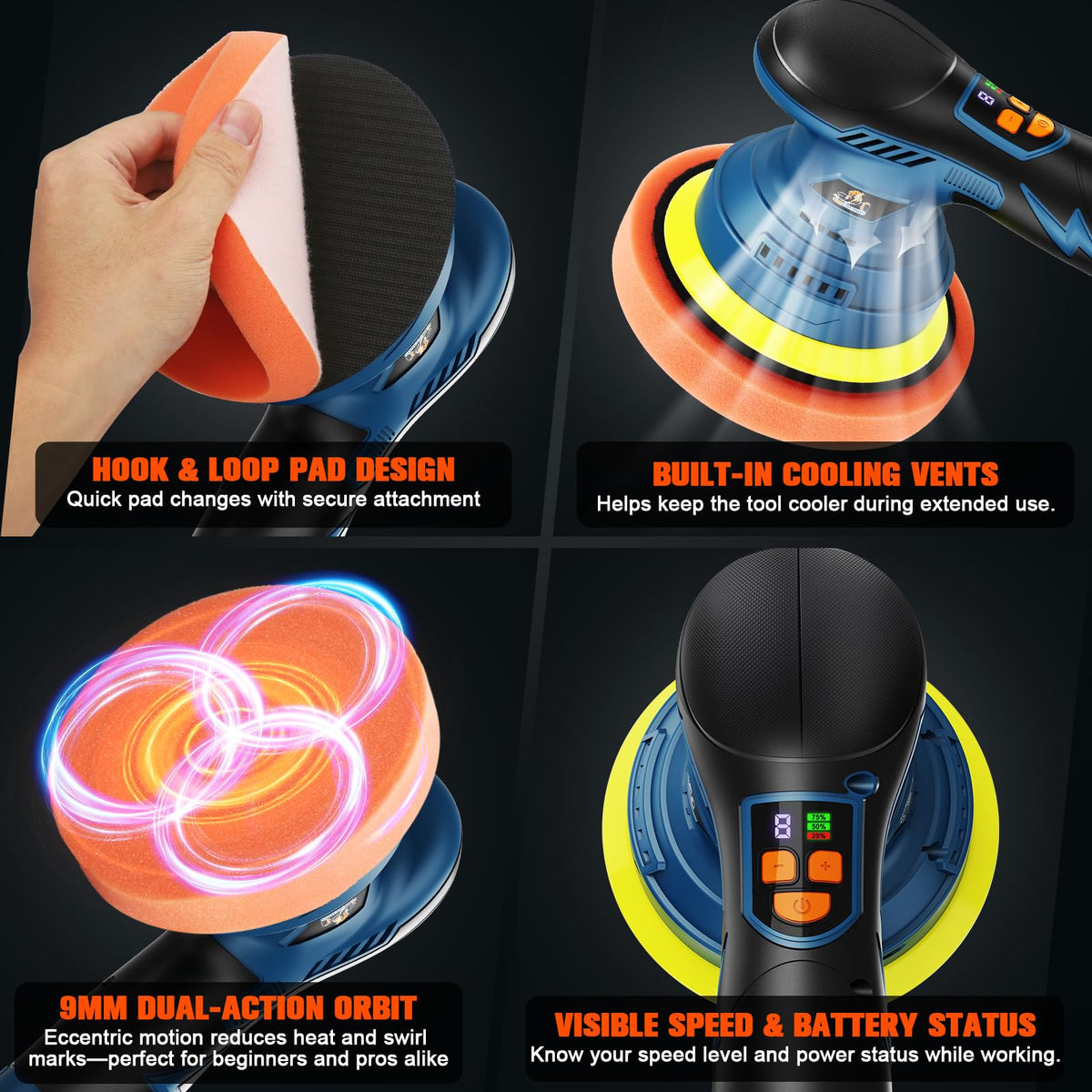 cotaros polisher used in a driveway scene showing convenient cordless detailing benefit
