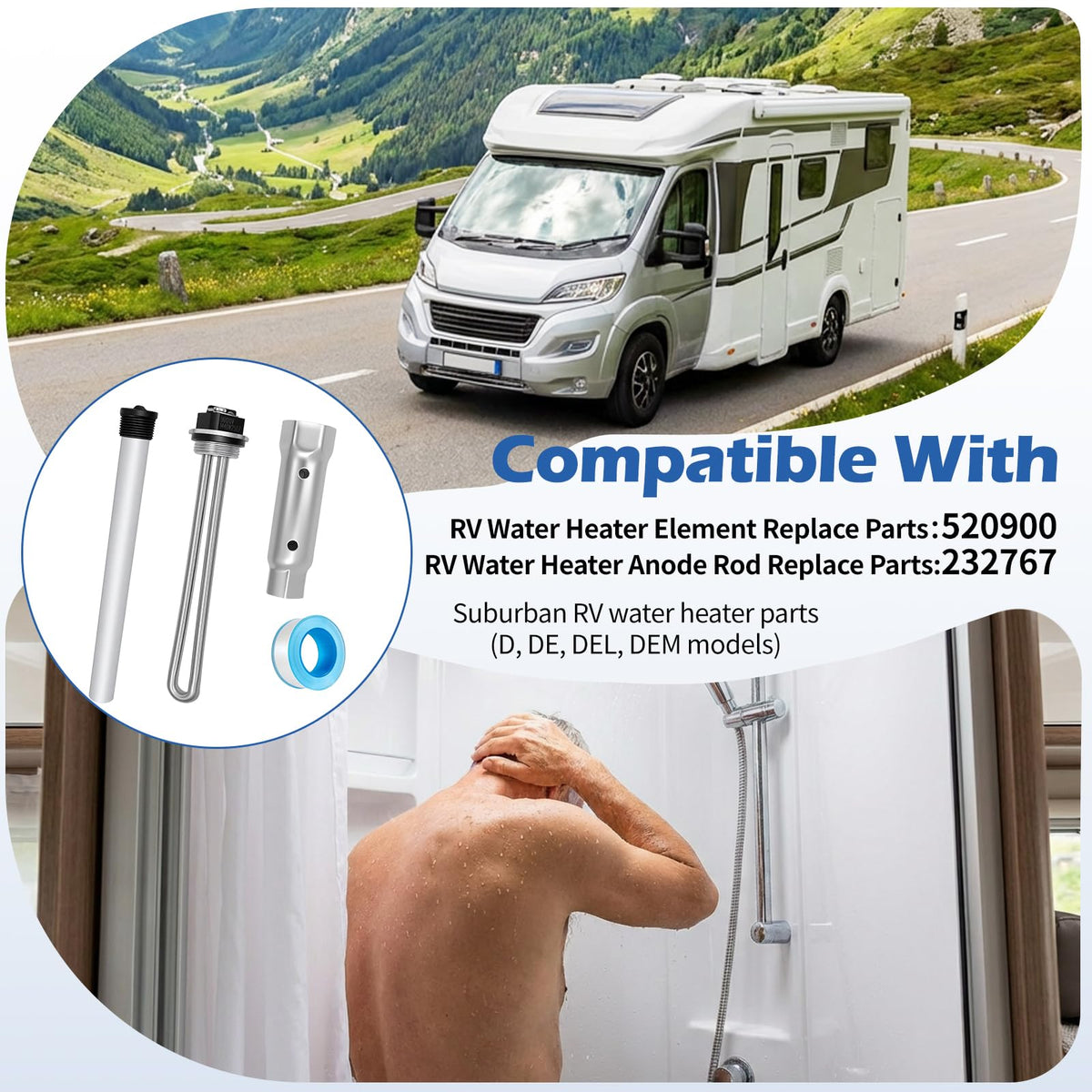 Cotisda kit layflat view with element, gasket, anode rod and wrench to simplify annual water heater service