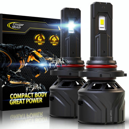 Cougar Motor 9005 front view showing LED emitters and plug, easy installation benefit