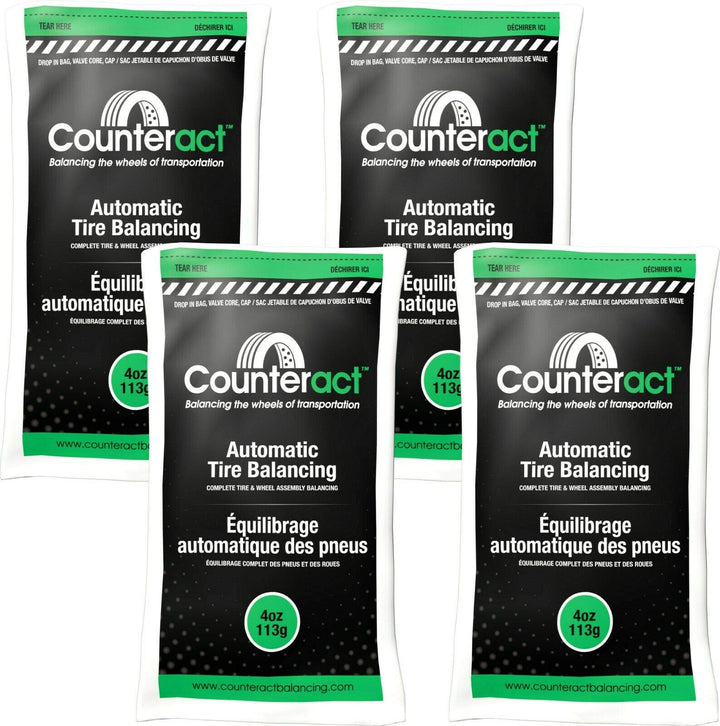 Counteract front packaging showing four 4oz bead bags and valve caps improving balance