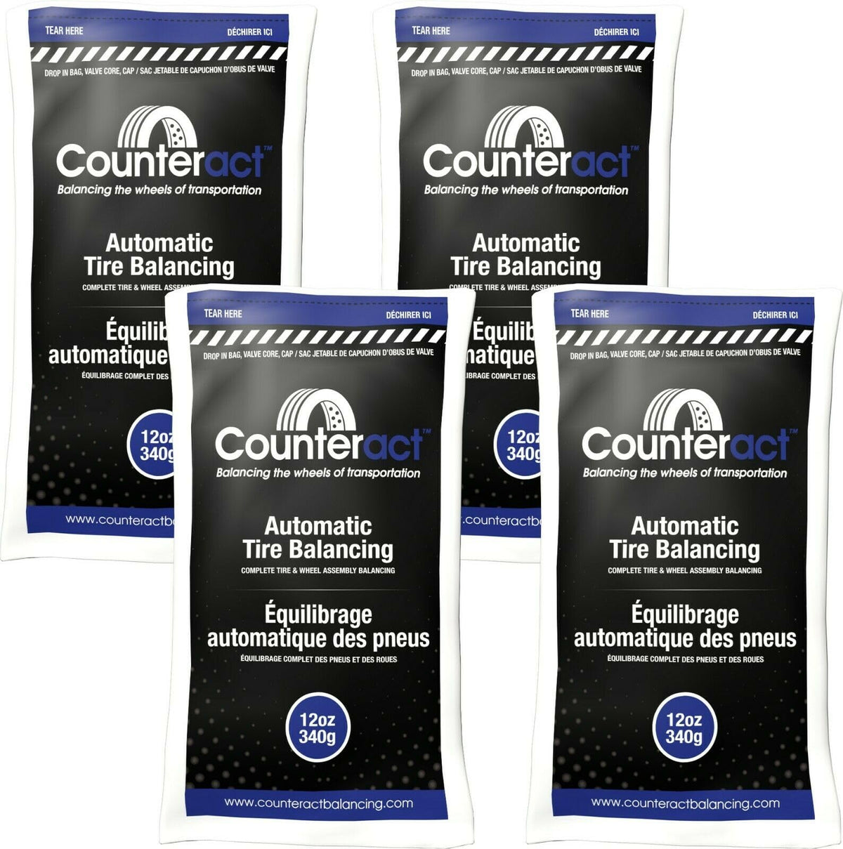 Counteract front packaging showing four 12oz bead bags and valve caps for easy setup