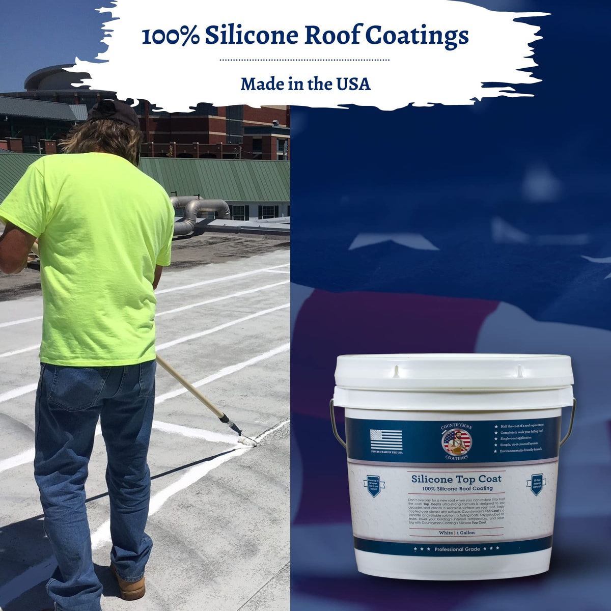 Countryman Coatings gallon held in hand illustrating size and jobsite portability