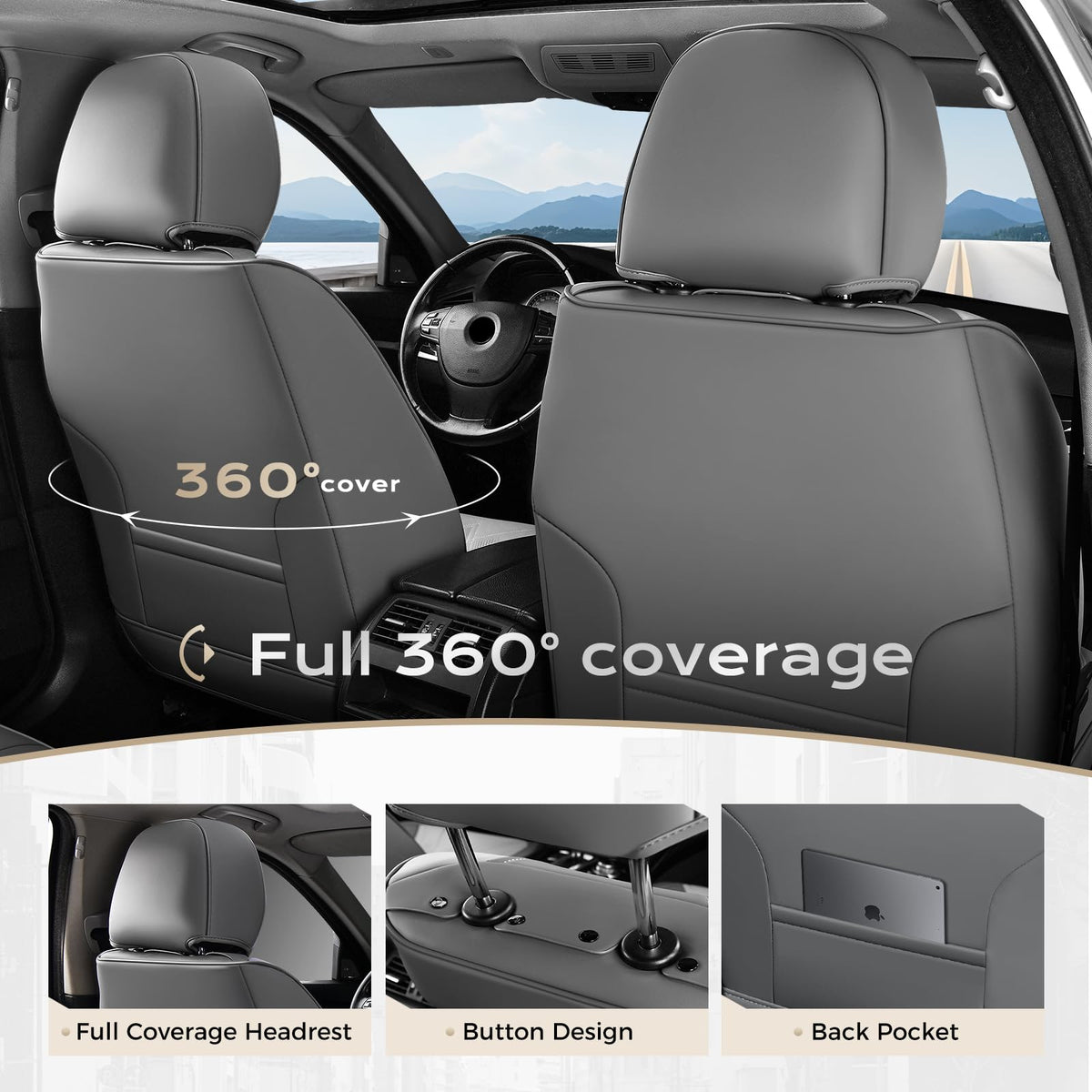 Coverado back seat full set installed protecting upholstery and providing uniform style