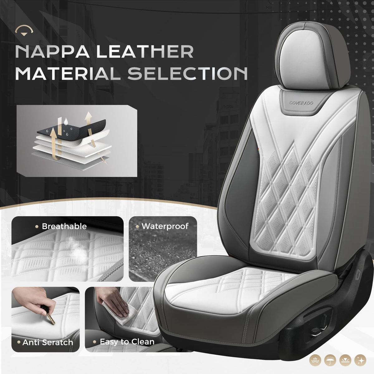 Coverado close-up of Nappa leather texture highlighting soft durable finish