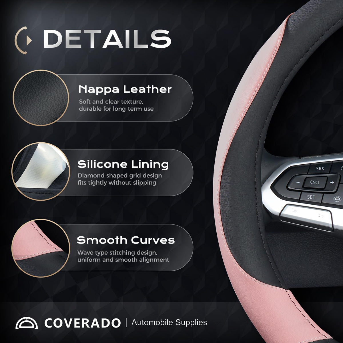 Coverado close-up of Nappa leather grain highlighting softness and premium look
