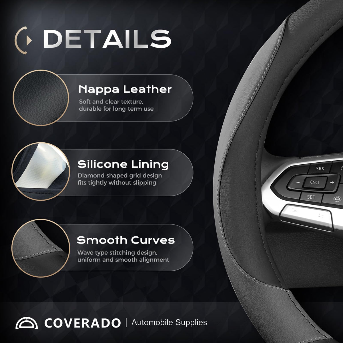 Coverado close-up of nappa leather texture for comfortable grip