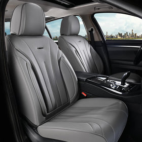 Coverado front packaging view showing two gray waterproof seat covers and benefits