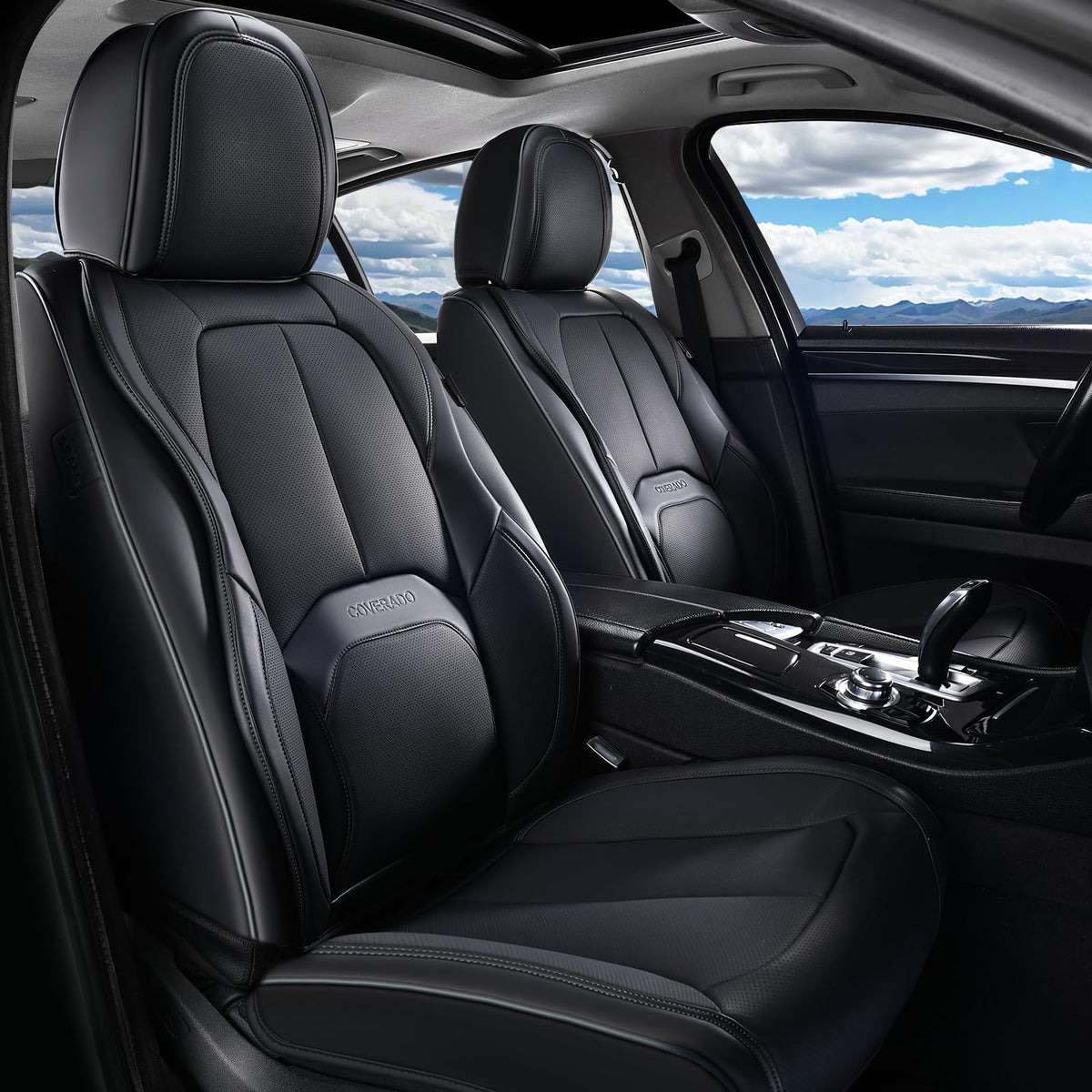 Coverado front seat cover full view showing sleek protection and comfort