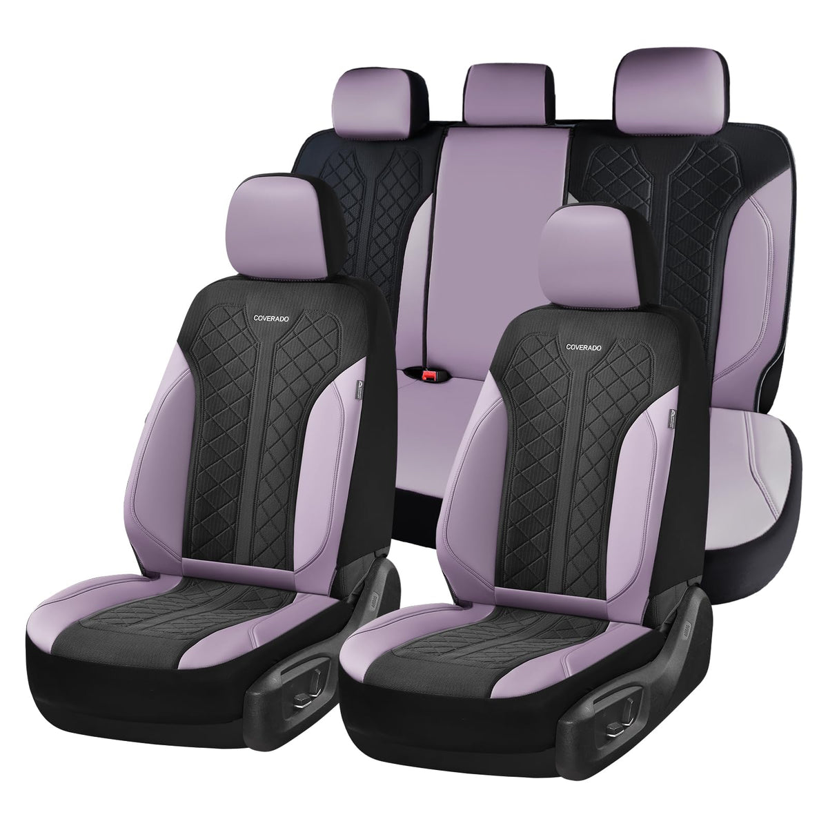 Coverado front seat cover full view showing stylish purple finish and protection