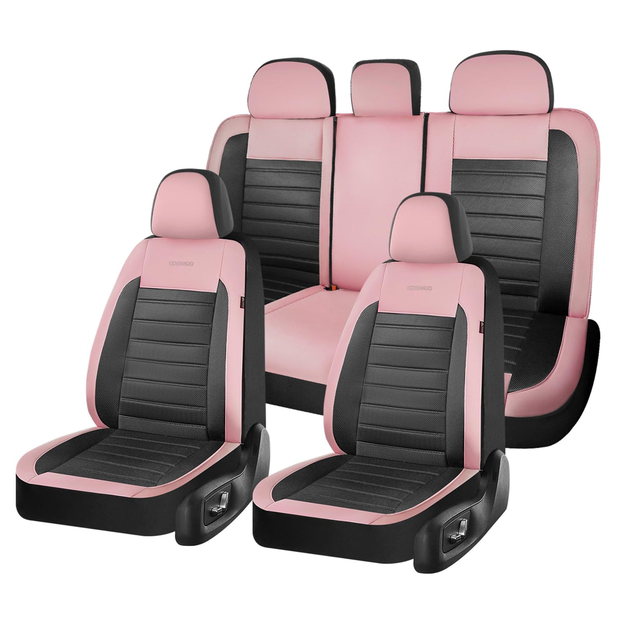 Coverado front seat full view showing stylish pink black finish and instant protection