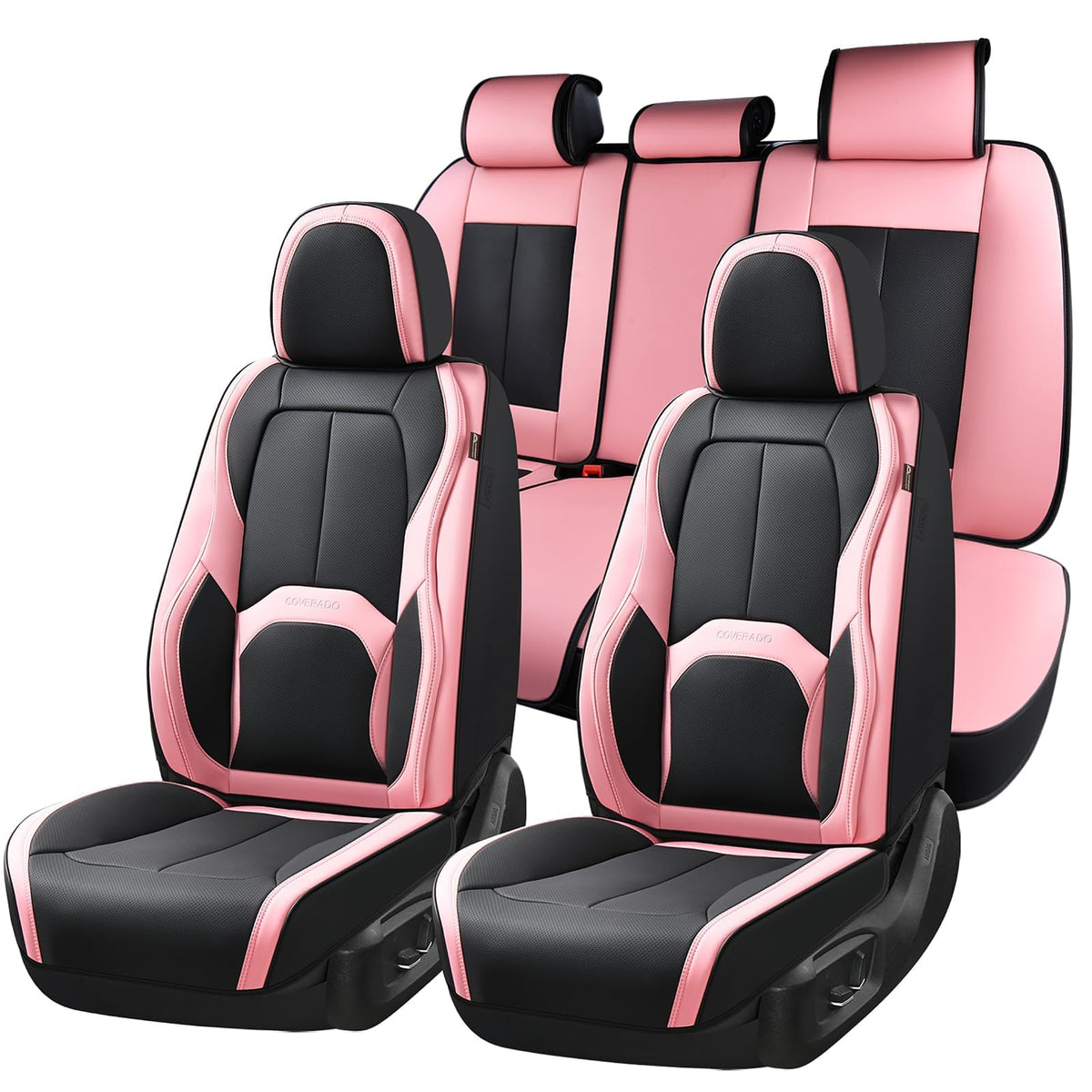 Coverado front seat full view showing black and pink protection and upgraded look