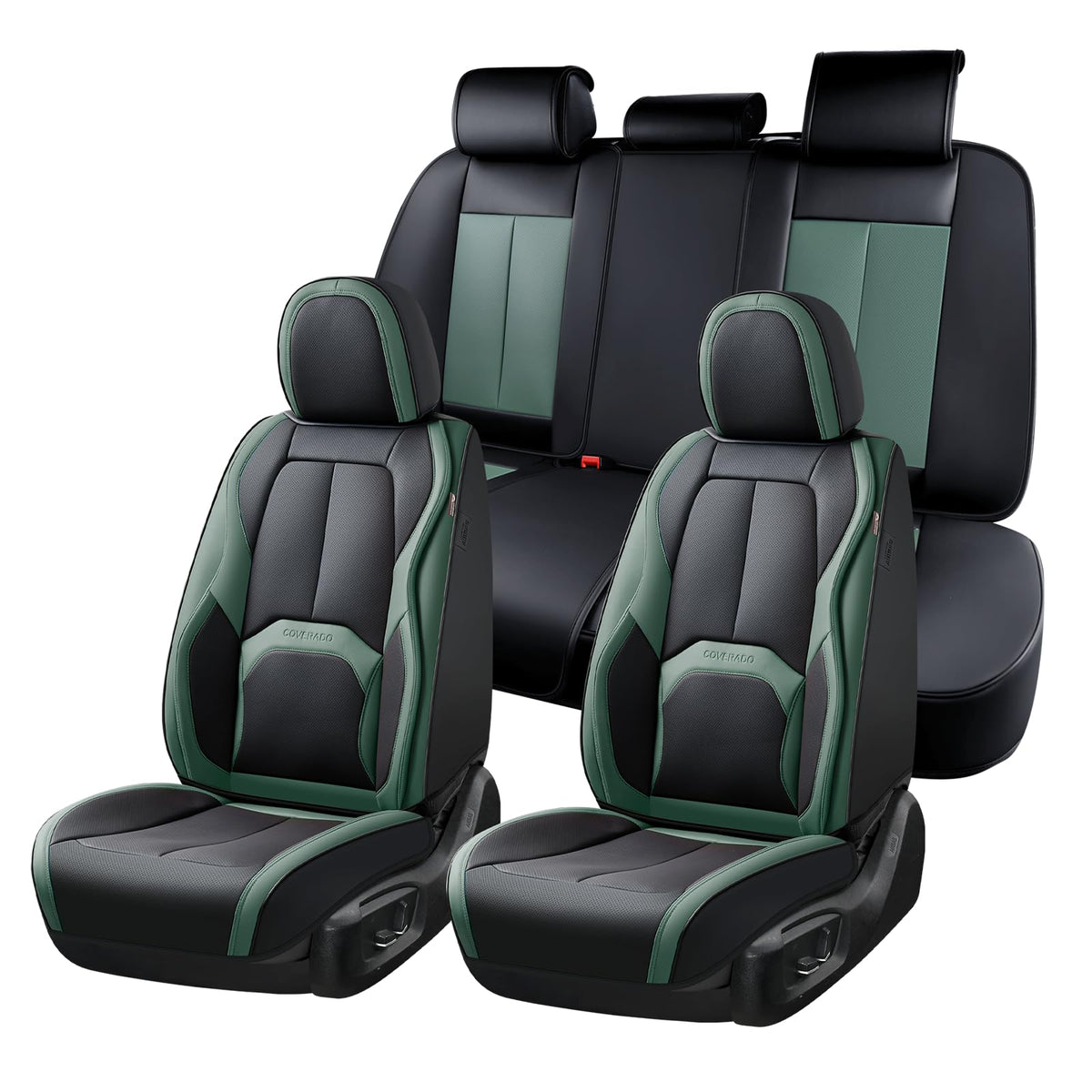 Coverado front seat full view showing protection and fresh two-tone look