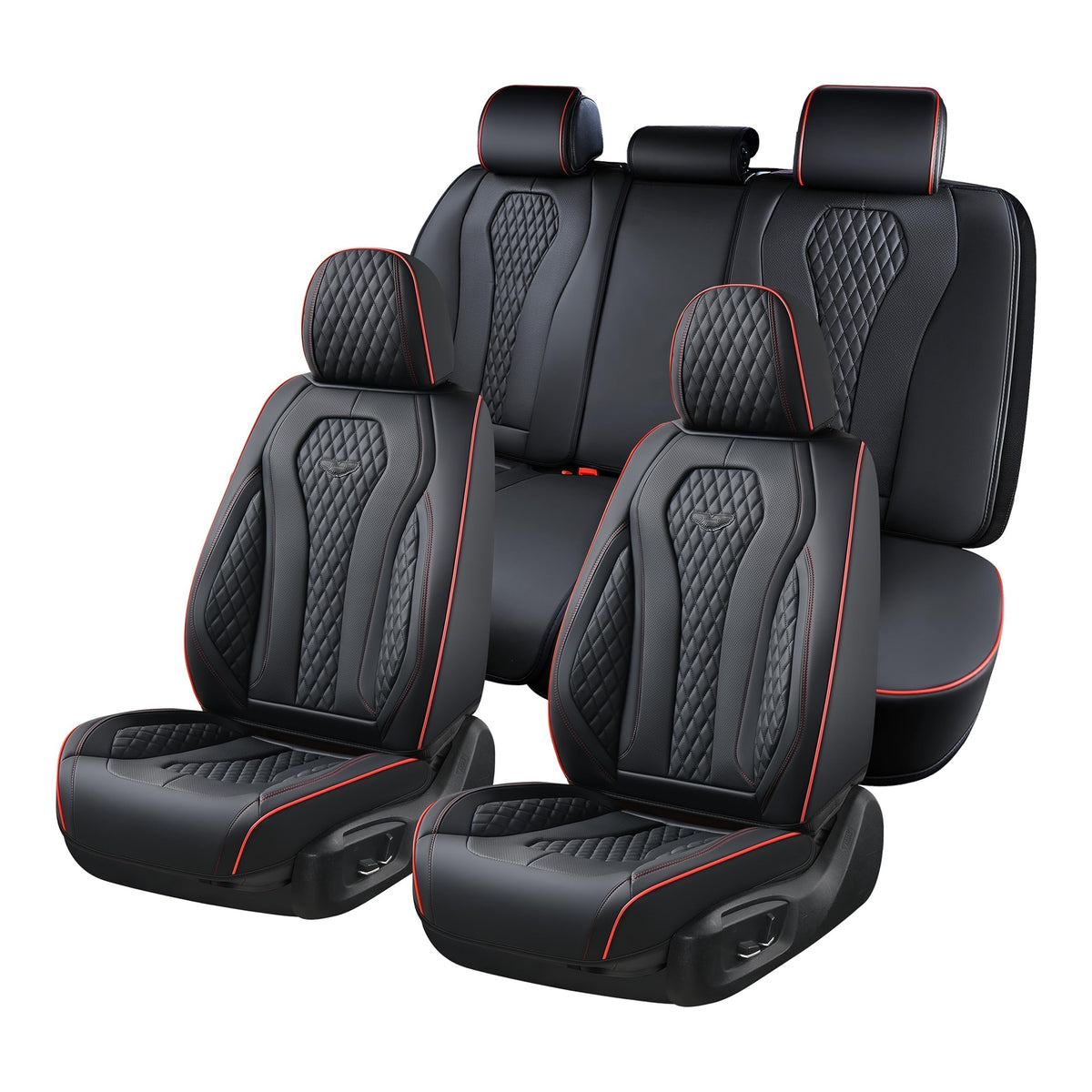 Coverado front seat view showing full black set and red line accent for refined protection