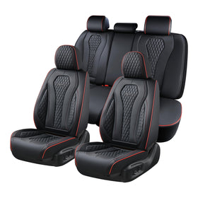 Coverado front seat view showing full black set and red line accent for refined protection