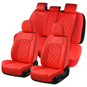 Coverado front seats full set installed showing clean red look and protection