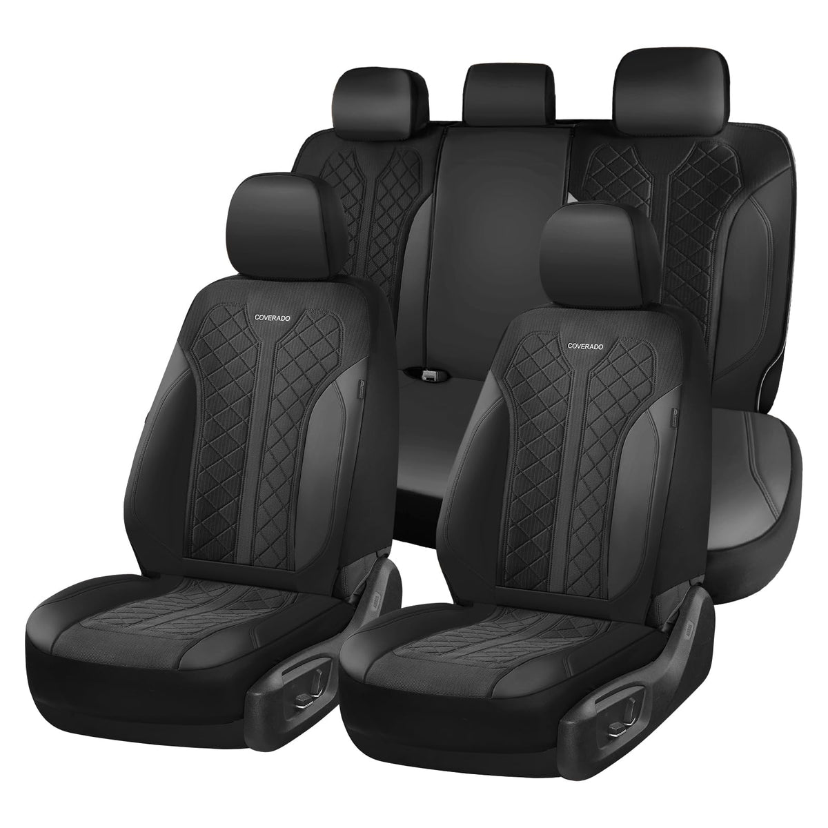 Coverado front seats overview showing premium fit and upgraded look