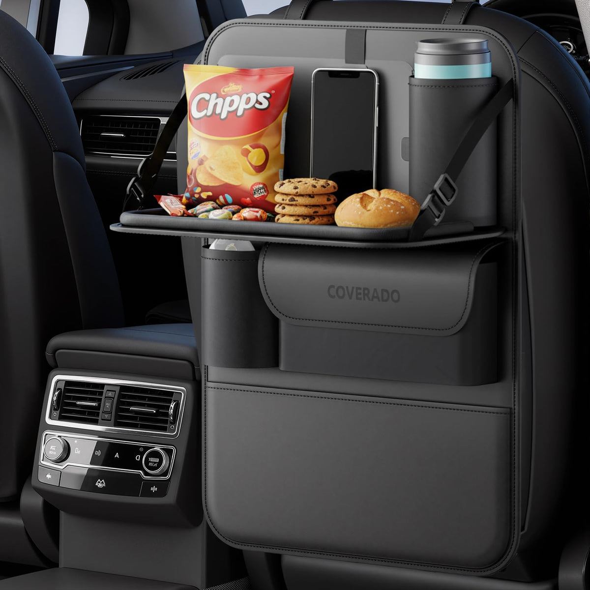 Coverado front view organizer showing tidy storage and easy access