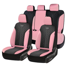 Coverado front view showing pink leather seat covers and refined aesthetic benefit