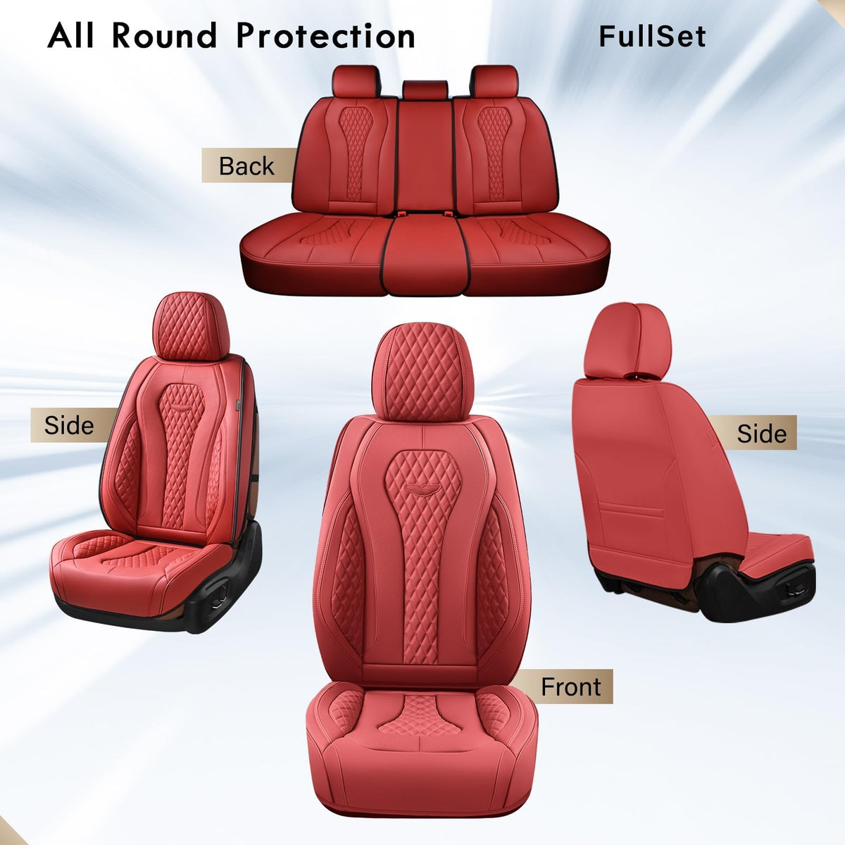 Coverado headrest and airbag cutout visible ensuring safety compatibility