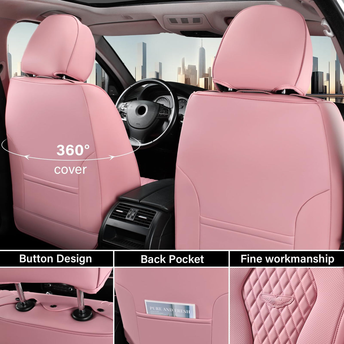 Coverado lifestyle shot inside car showing transformed pink interior