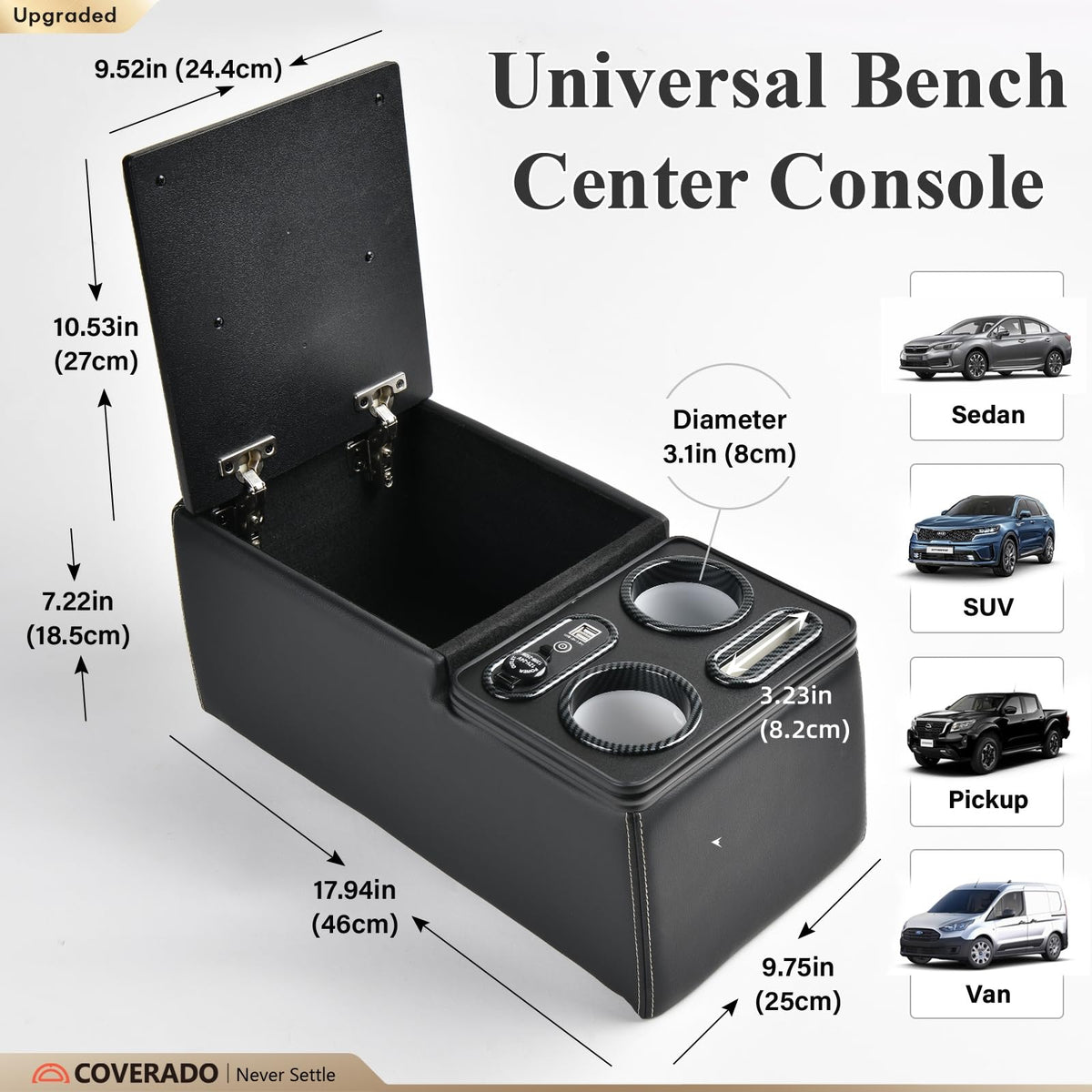 Coverado open compartment shows roomy interior for wallets and chargers