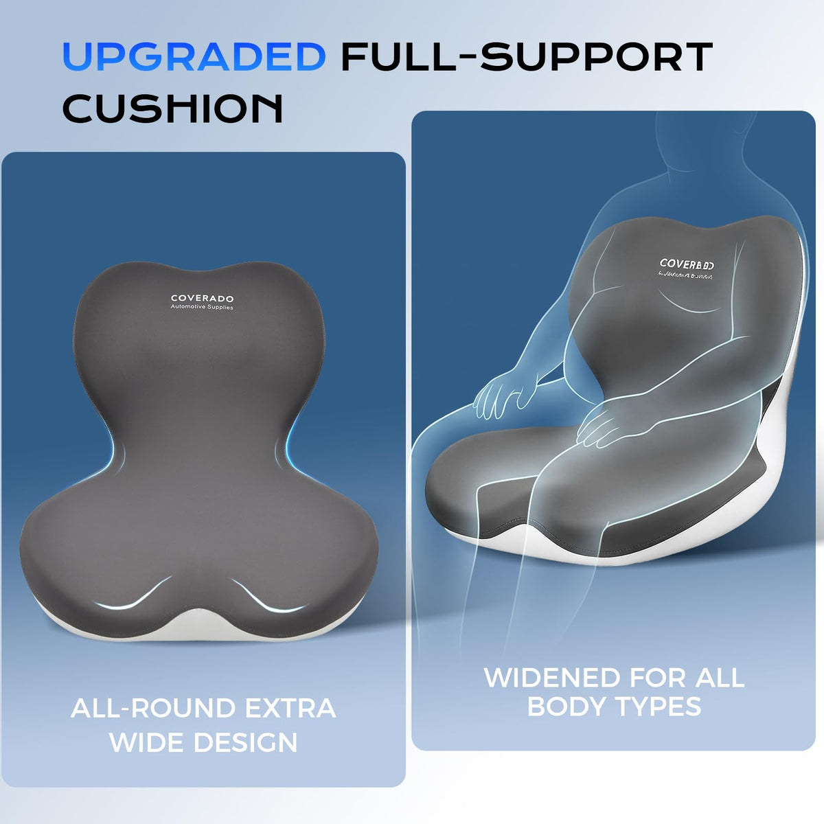 Coverado lumbar support detail highlighting lower-back contour for better posture