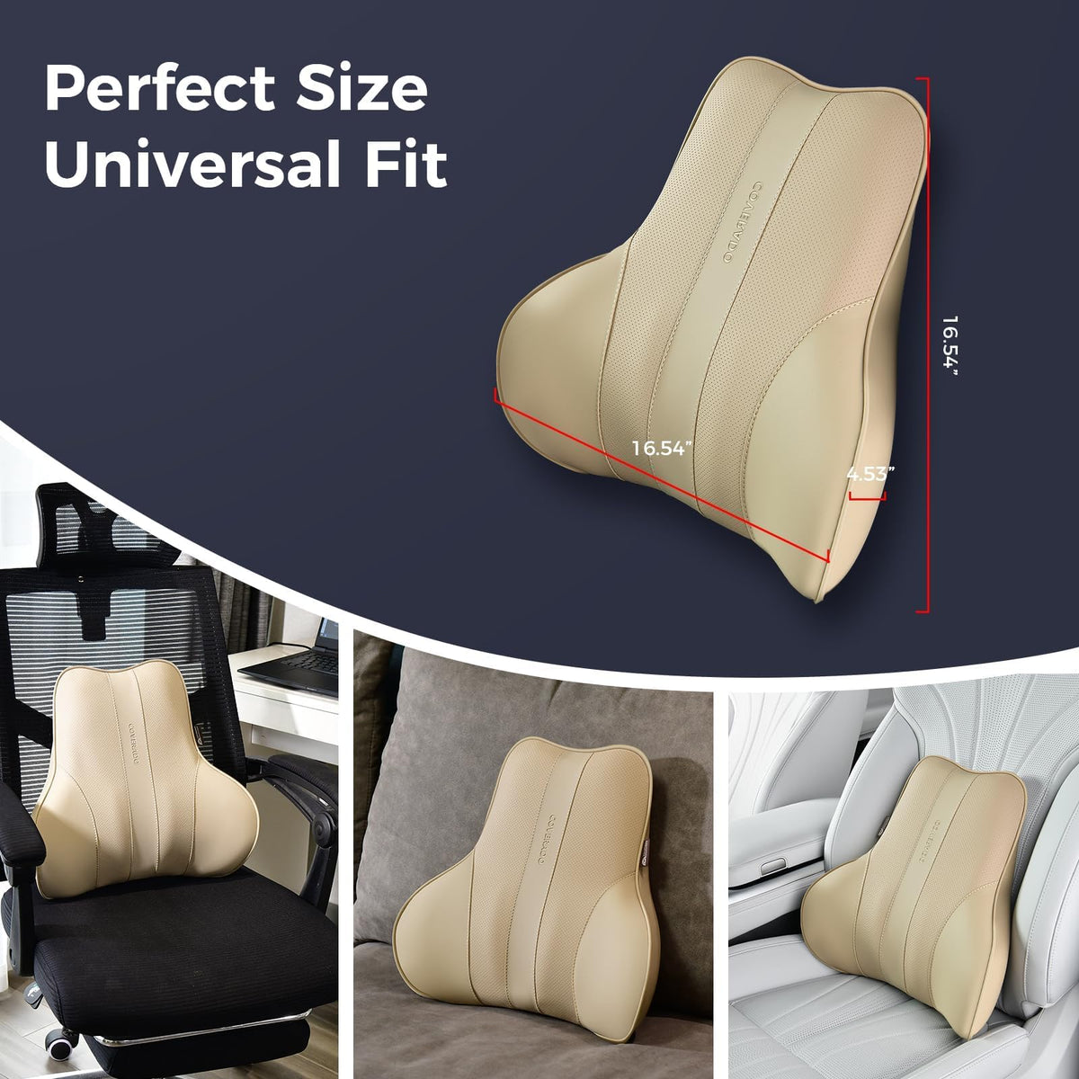 Coverado on a sofa in a lifestyle scene offering relaxed lumbar support at home