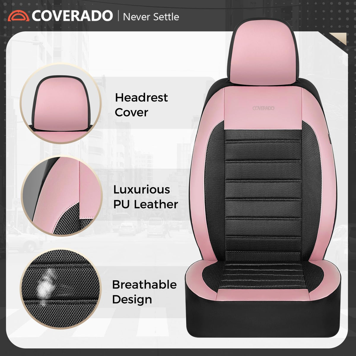 Coverado seat cover with pet paw illustrating scratch resistance and easy cleanup