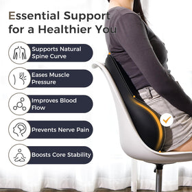 Coverado pillow installed in a car seat demonstrating ergonomic support