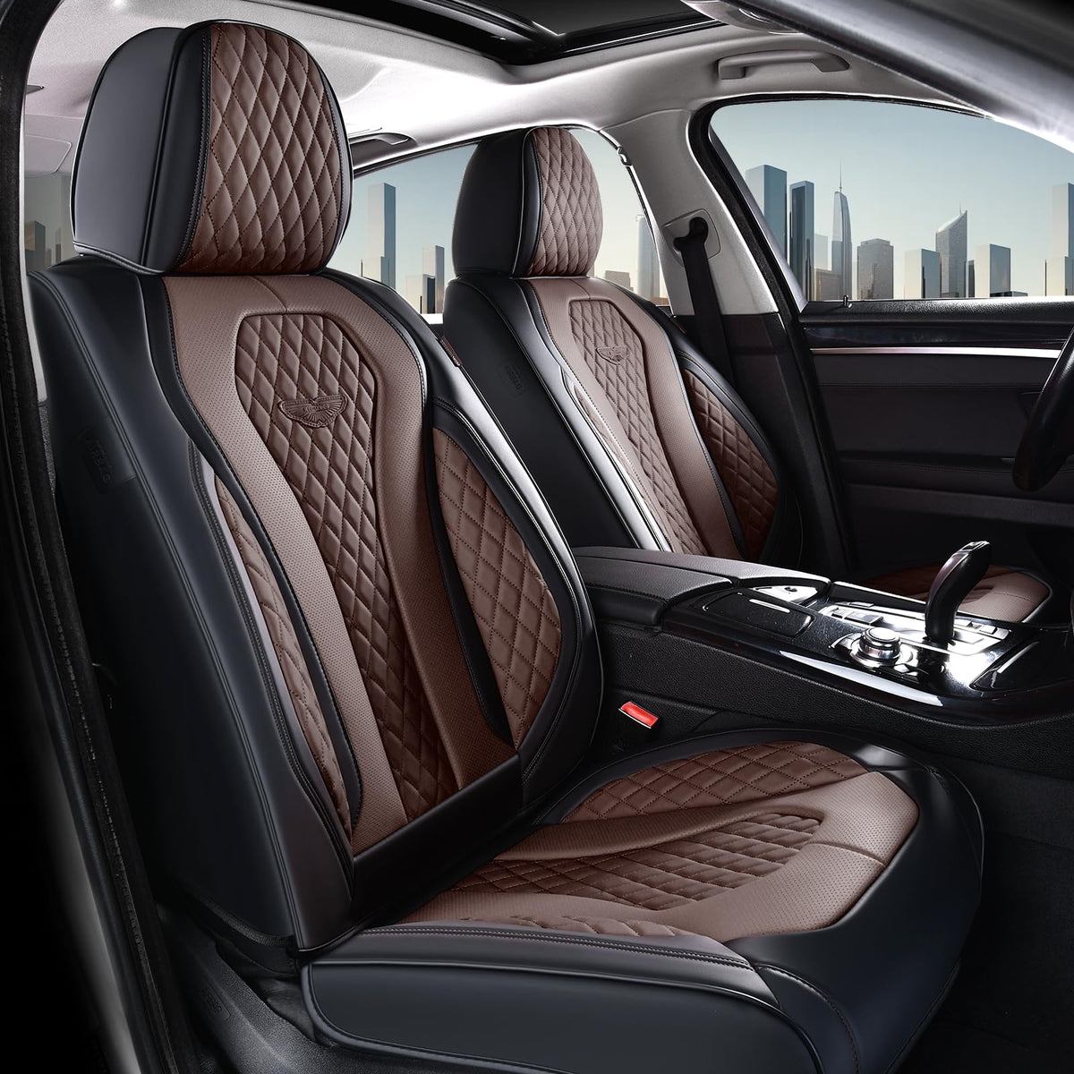 Coverado rear seat covers assembled and fitted demonstrating complete coverage
