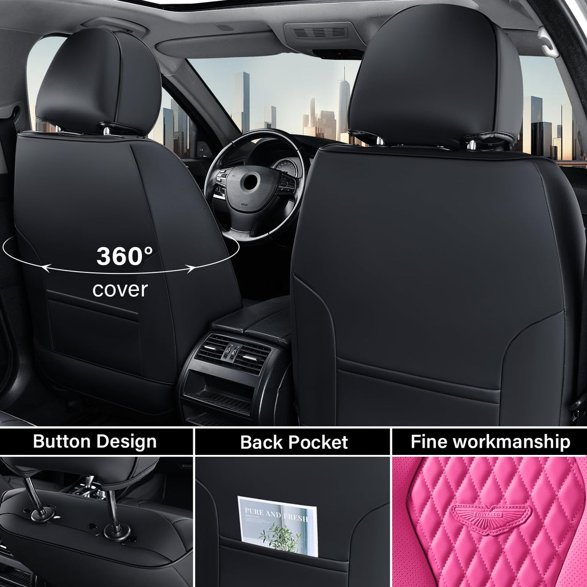 Coverado rear seat three-piece view showing adjustable panels and secure Velcro join for versatility