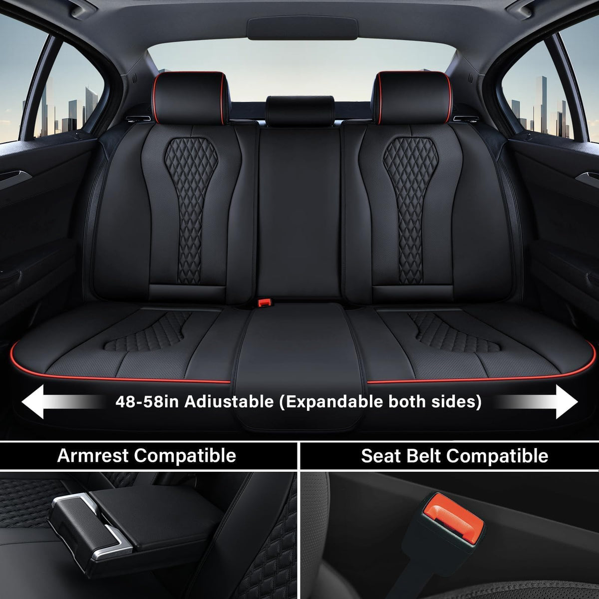 Coverado rear three-piece covers laid out demonstrating adjustable fit and coverage