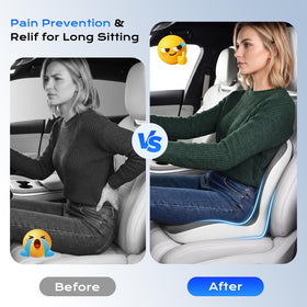 Coverado cushion installed in car seat providing steady non-slip driving comfort