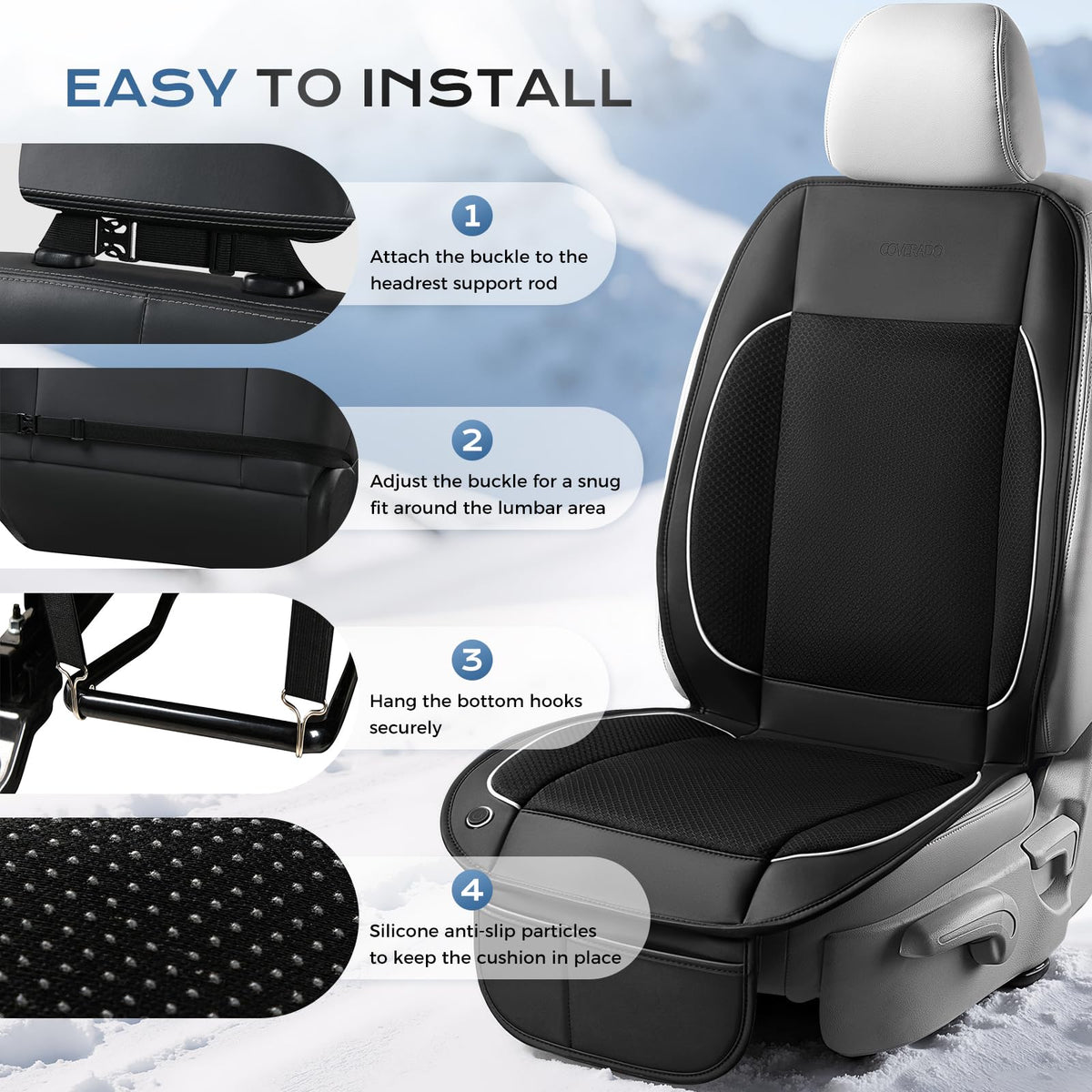 Coverado installed in a car showing driver comfort and reduced seat sweat