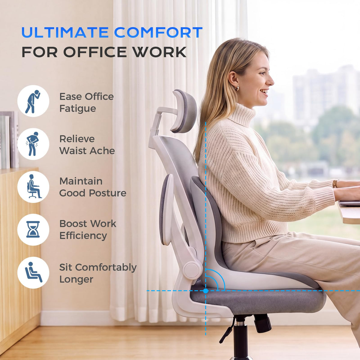 Coverado seat cushion on office chair offering all-day ergonomic desk support