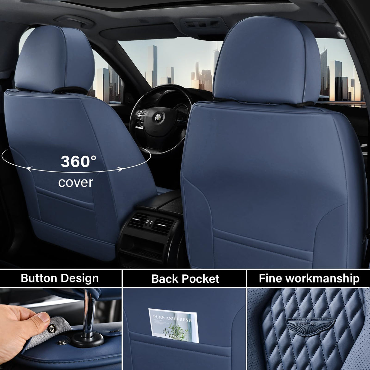 Coverado seatbelt and airbag access cutouts preserve safety features